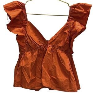 Day + Moon – Tie-Back Ruffle Sleeve Babydoll Top – Orange – Size Small